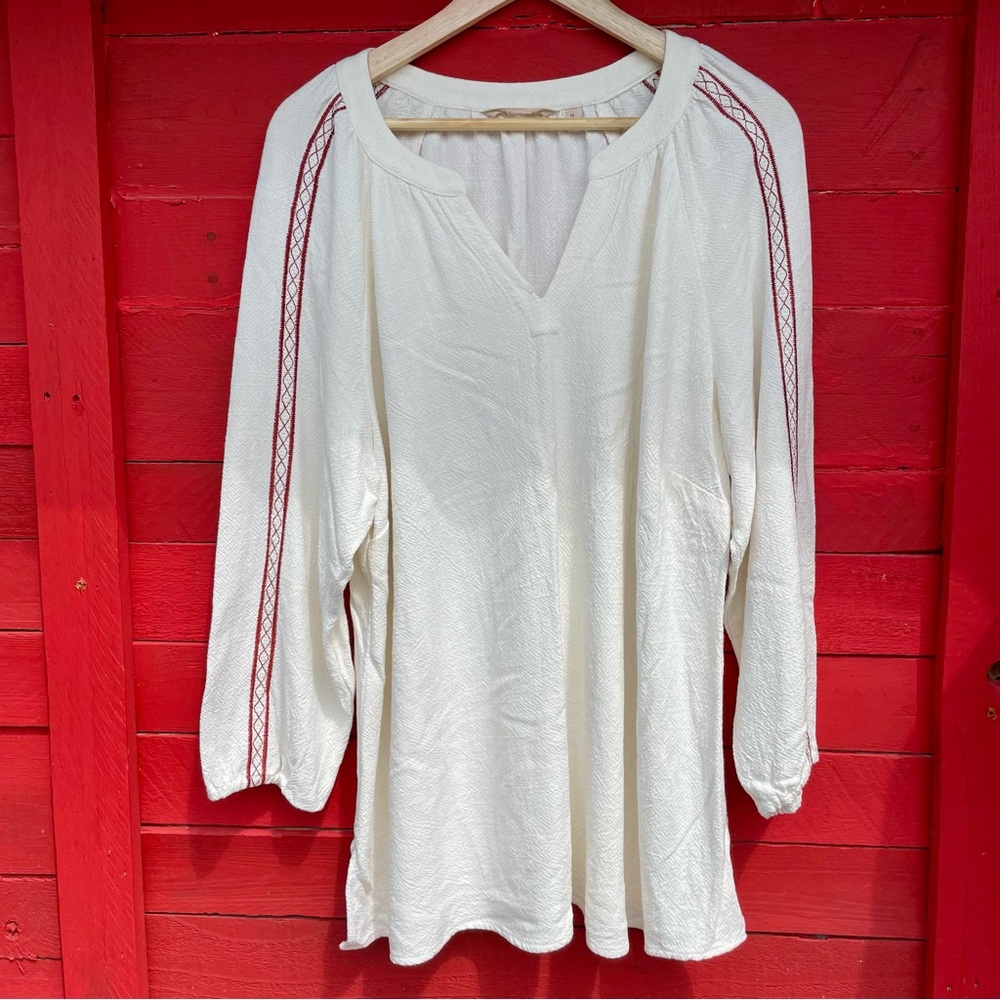 Soft Surroundings embroidered thick VNeck long sleeve peasant top